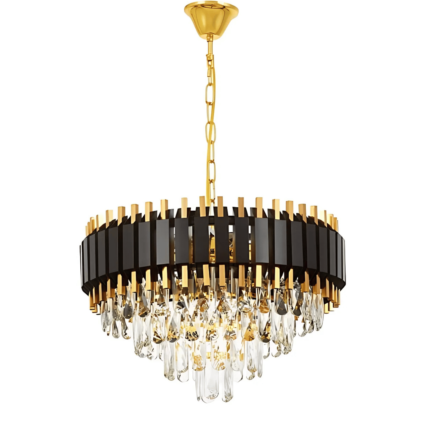 Kronleuchter DIVO – Moderne Hängelampe mit Kristallen in Schwarz & Gold